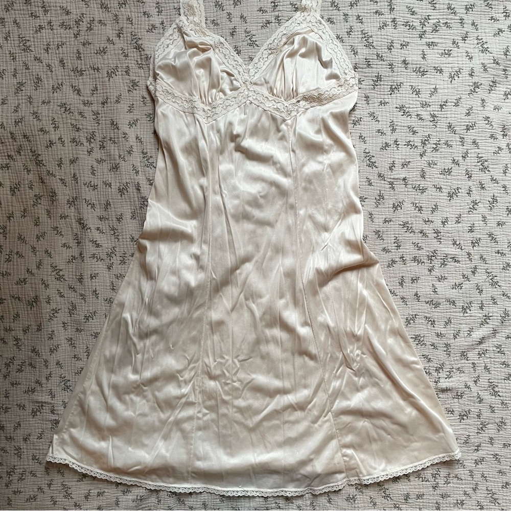 Vintage Lace Trim Cream Slip Dress